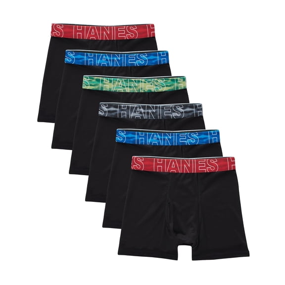 Hanes Boys' Performance Mesh Tween Boxer Briefs Pack, X-Temp, Black, 6-Pack Assorted L