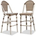 thumbnail image 3 of PURPLE LEAF Set of 2 French Outdoor Bar Height Bar Stool White Print Finish Back Rattan Patio Outdoor Bar Height Bar Chairs, Brown, 3 of 7