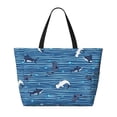 thumbnail image 2 of Daiia Sharks on White Blue Striped Beach Travel Bag - Water-Resistant Beach Bag, Lightweight Tote with 7 Pockets for Women and Men - Gym,Pool,Camping,Reusable Grocery Bag, 2 of 7