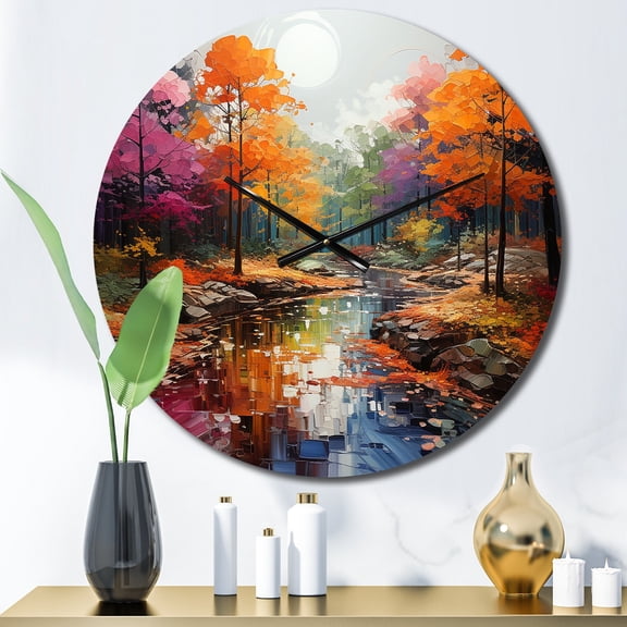 Designart "Colorful Neo Primal Forest composition II" Forest Oversized Wall Clock
