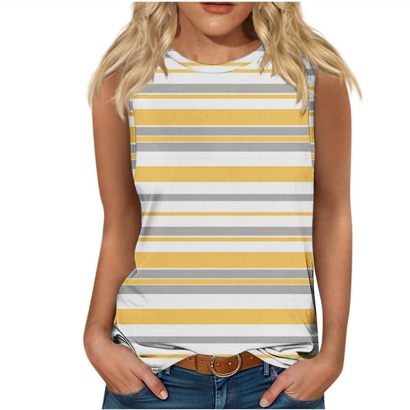 yillto Womens Striped Tank Top Summer Causal Sleeveless Crewneck Shirts Ladies 2025 Trendy Clothes