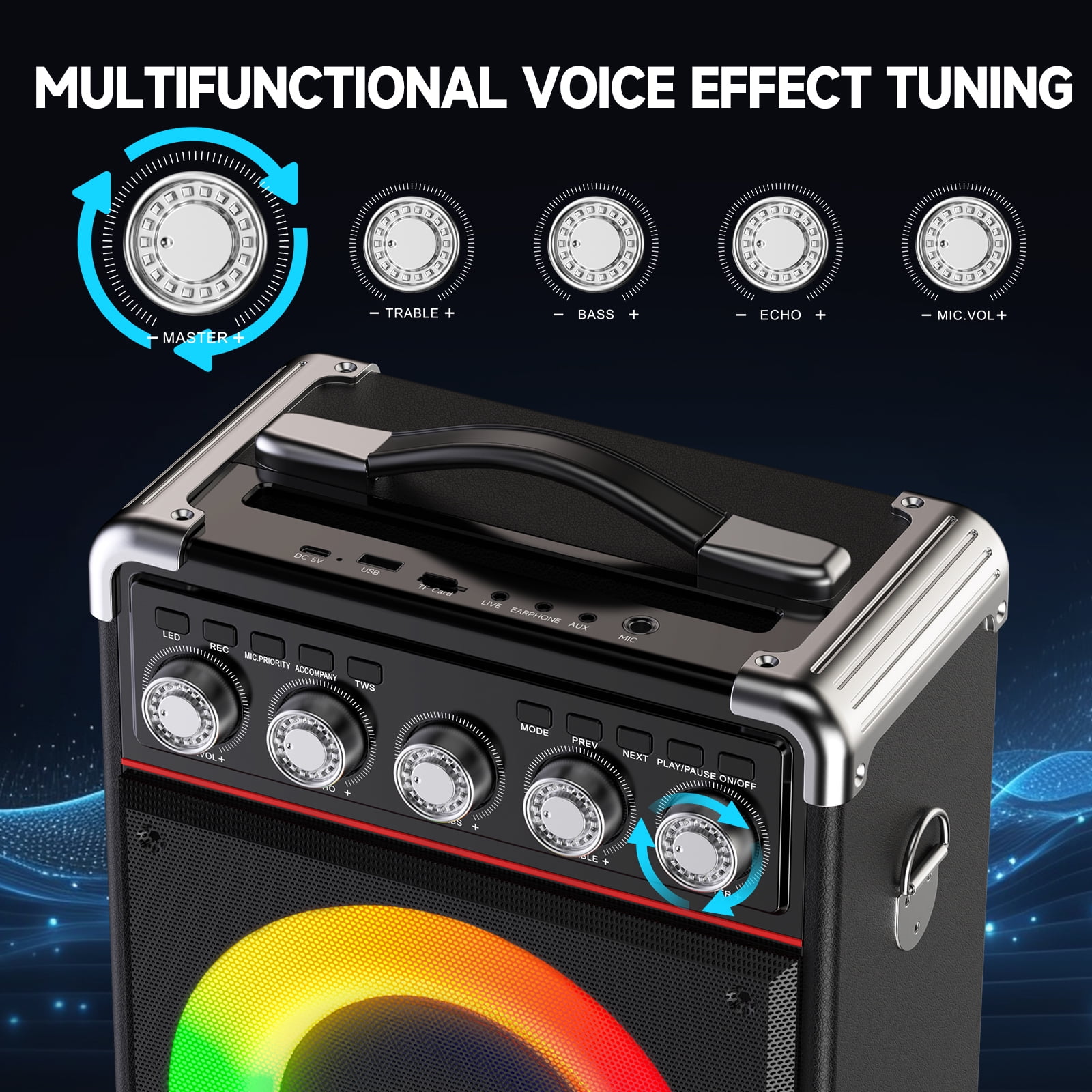 JAUYXIAN Karaoke Machine, Portable Bluetooth Speaker with 2 Microphones, Karaoke Party Speaker, TX05