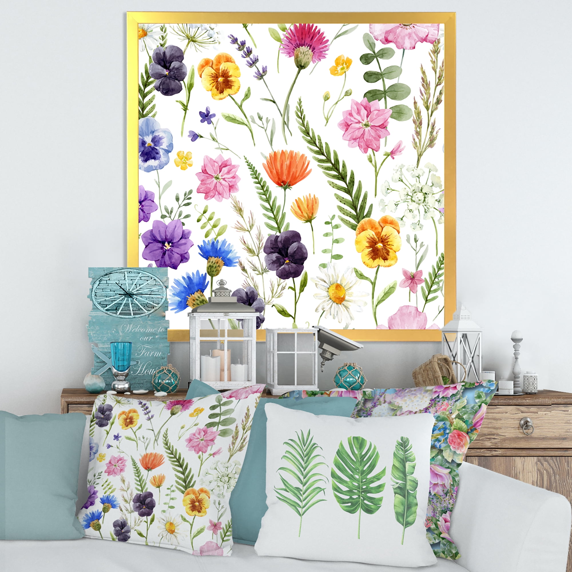Designart 'Coloful Wildflowers Floral Pattern I' Traditional Framed Art Print