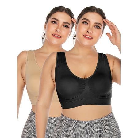 

DODOING Plus Size Fashion Women s Supportive Wireless Sports Bra with Removable Pads Yoga Bra 2 Pack