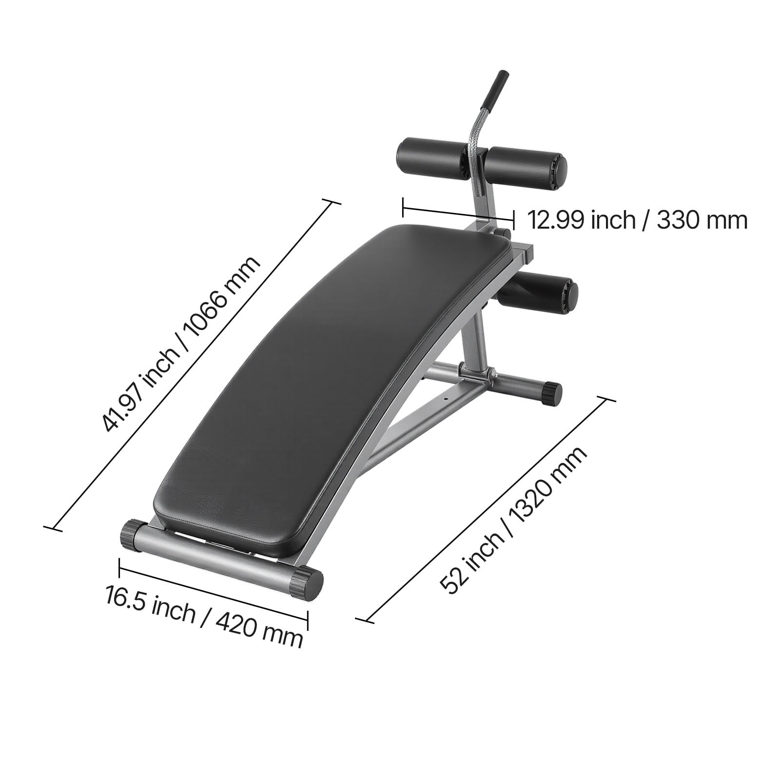 KFFKFF Curved Decline Sit-Up Bench with Reverse Crunch Handle, Adjustable to 6 Heights, Heavy-Duty Steel Frame, 600 lbs Capacity for Home Gym Strength Training and Full-Body Workouts