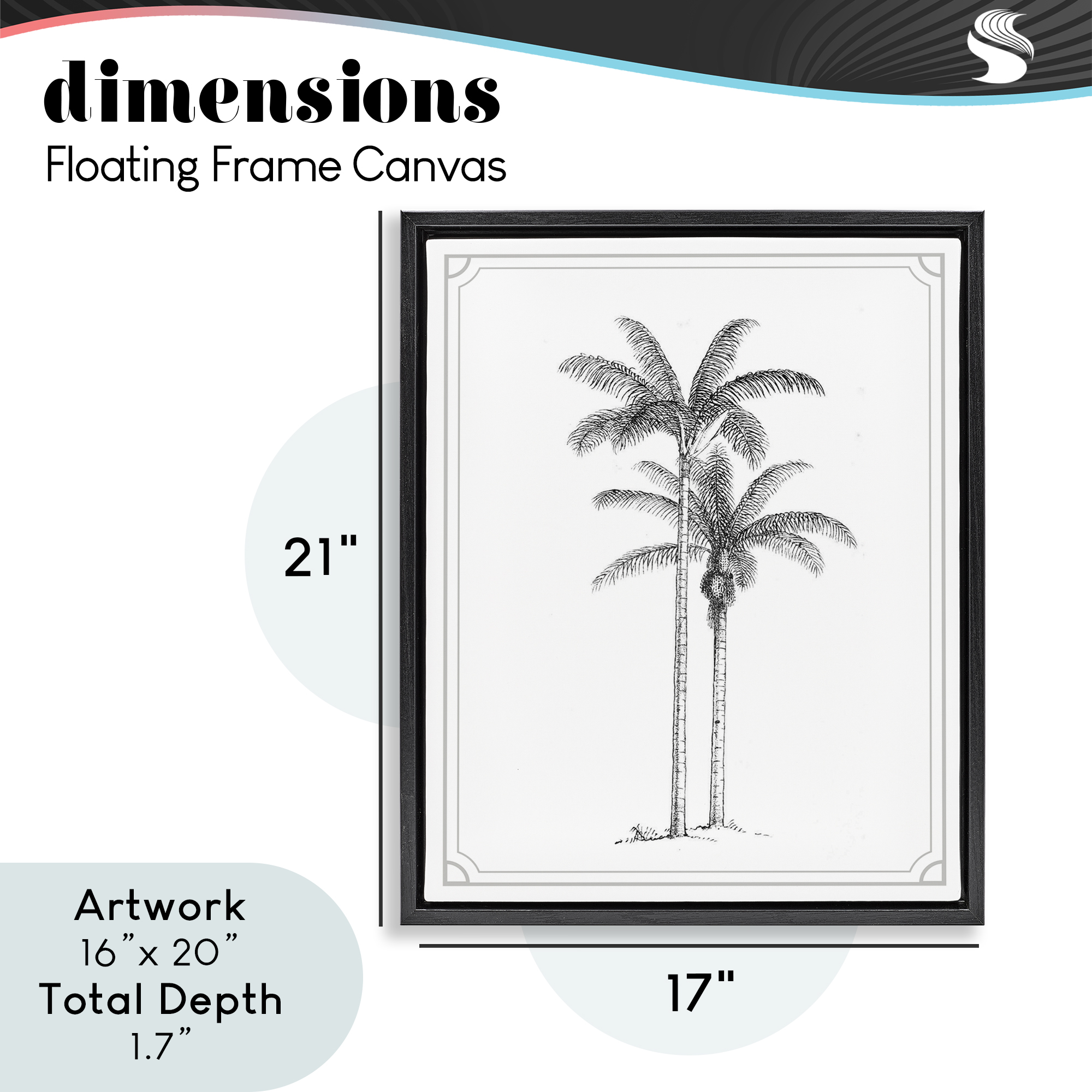 Vintage Simple Palm Tree Black Framed Floater Canvas Wall Art, design by Lettered and Lined
