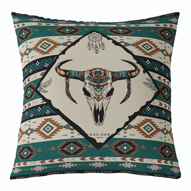 Erosebridal Boho Aztec Pillow Cases, Sheep Skeleton Cushion Covers 22x22, Triangle Geometric Decor