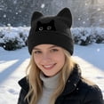 thumbnail image 2 of Cat Embroidered Cute Warm Knit Hat with Cat Ears Winter Slouchy Beanie, 2 of 4