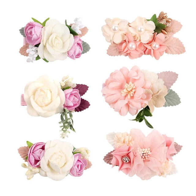 Pinza para el cabello de flores para niñas, 6 piezas de accesorios florales para el cabello
