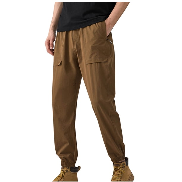 Pantalones largos para hombre, de seda de hielo, de color liso, finos, para trabajo al aire libre, holgados, frescos, informales, con cierre de tobillo, de poliéster.