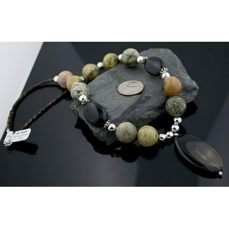- Large Certified Authentic Navajo .925 Sterling Silver Natural Black Onyx Jasper Native American Necklace