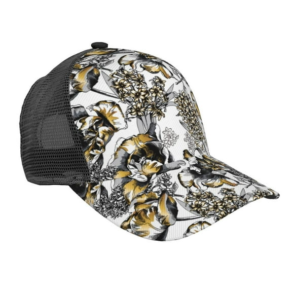 Picia Tulips Flowers Pattern Trucker Hat,Baseball Cap,Sun Protection Cap,Stylish Headwear,Leisure Cap,Outdoor Sports Cap