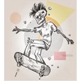 thumbnail image 3 of Skull Decor Queen Size Duvet Cover Set, Punk Rocker Skeleton Boy on a Skateboard Skiing with Abstract Background, Decorative 3 Piece Bedding Set with 2 Pillow Shams, Light Grey Cream, by Ambesonne, 3 of 3