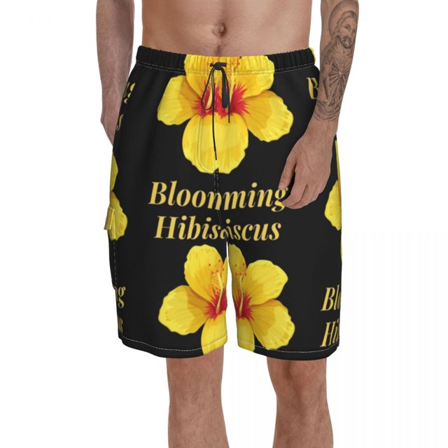 Hibiscus Board Shorts Beach Swimming Trunks Polyester Funny Men Swim Trunks