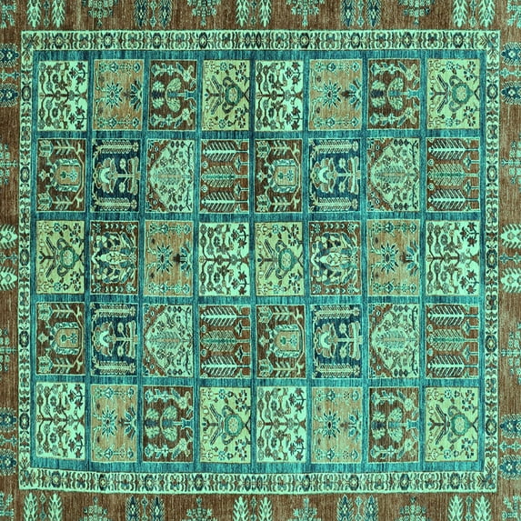 Ahgly Company Indoor Square Abstract Turquoise Blue Modern Area Rugs, 5' Square