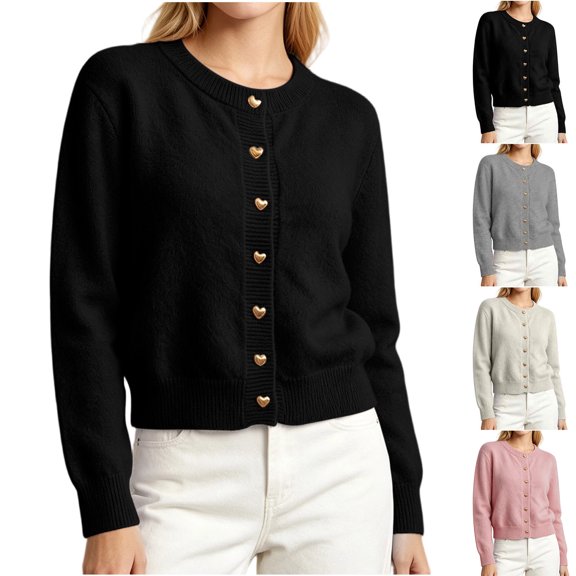 Smsaxvxz Women’s Cropped Cardigan Sweater Lightweight Soft Solid Long Sleeve Fall Spring Jacket Casual Button Down Coat Black Free Size