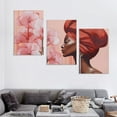 thumbnail image 4 of Awypu  of Headwrap African American Woman Canvas Wall Art Print Sexy Girl Brown and Pink Paint Black African Art Vanity Room Living Room Bedroom Bathroom 12''x16''X3 Panels, 4 of 4