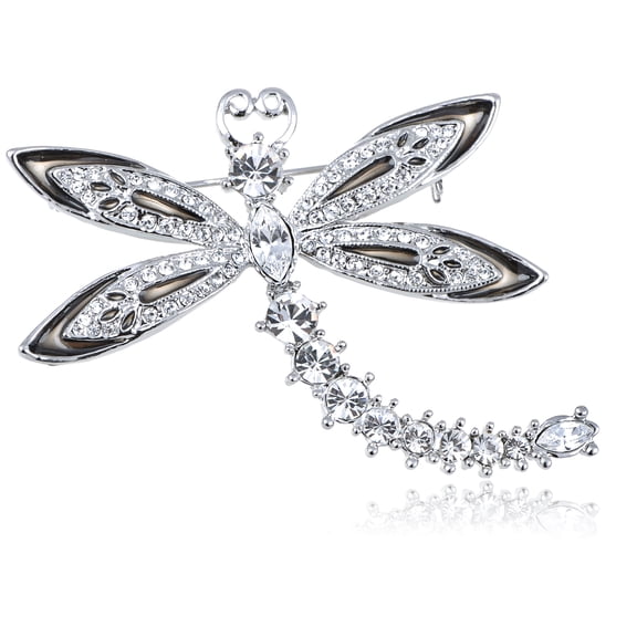 Womens Tone Clear Crystal Rhinestone Dragonfly Insect Brooch Pin
