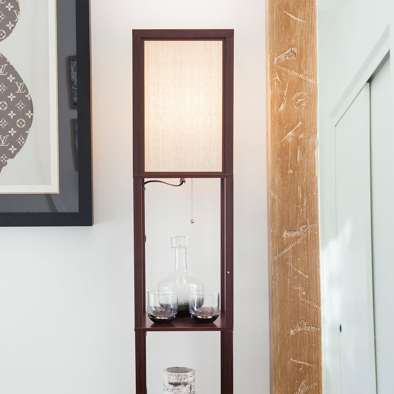 Brightech Maxwell Modern Floor Lamp with Storage, Tall Shelf for
