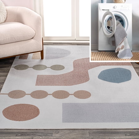 JONATHAN Y WASHABLE 4 x 6 Area Rug Riley Abstract Coastal - Cream/Multi WSH308A-4