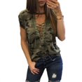 thumbnail image 1 of T-shirt d'Été pour Femmes Motif Camouflage Manches Courtes Col Tee Ample Poitrine Creuse, 1 of 6
