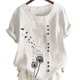 thumbnail image 3 of sweethay Camisa de manga corta con cuello y botones estampados de dientes de león para mujer Prendas para la parte del cuerpo Blanco M, 3 of 5