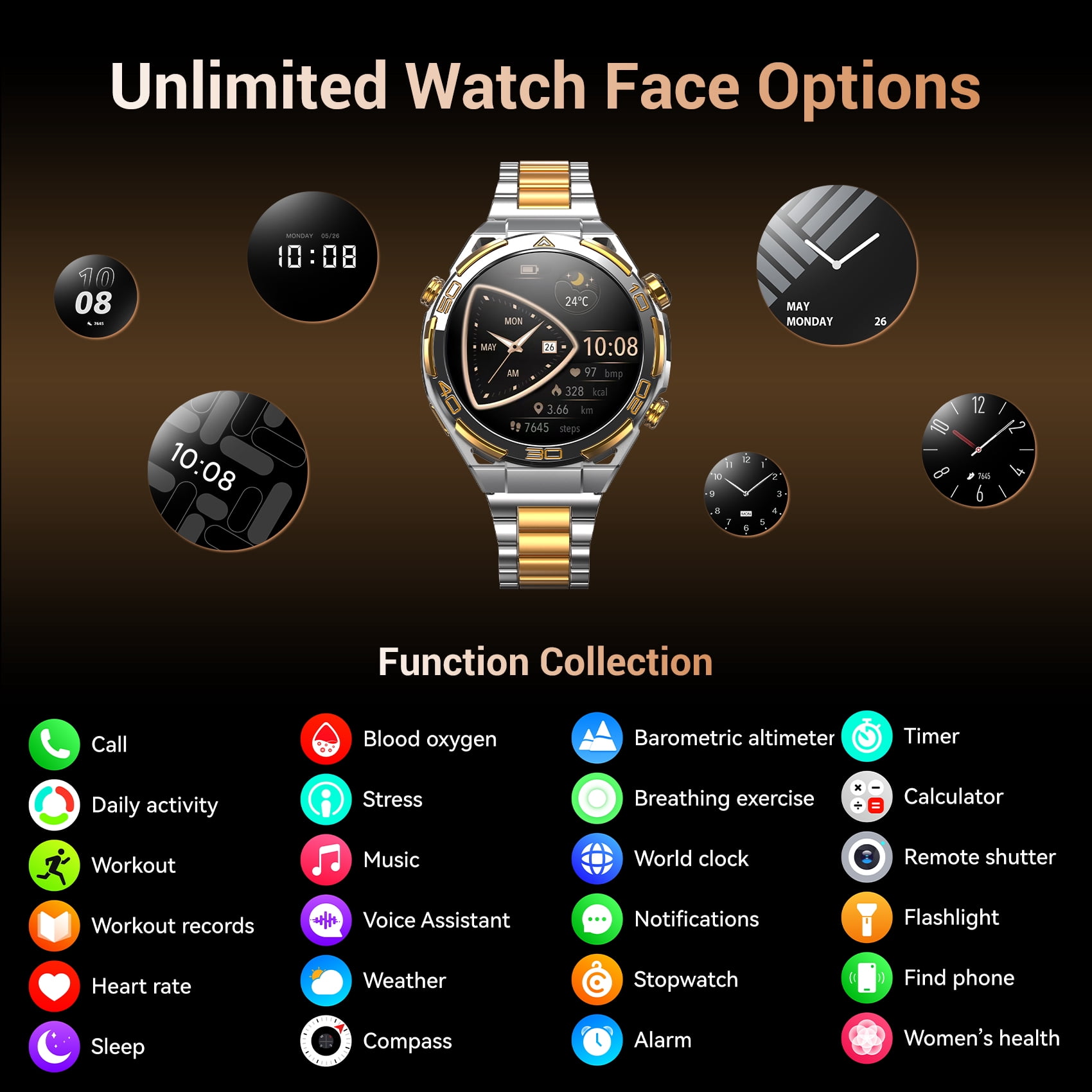 IOWODO Smart Watch for Men, 1.43" AMOLED Bluetooth Call & Answer, Fitness Tracker, 100+ Sport Modes, 900mAh, 1ATM Waterproof Compatible with Android iOS (Sliver)