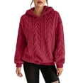 thumbnail image 2 of XUNKUSGA Womens Fuzzy Hoodies Classic Solid Color Textured Jacquard Fleece Pullover Top with Drawstring Hood Comfy Cozy Oversized Winter Warm Coat L, 2 of 8