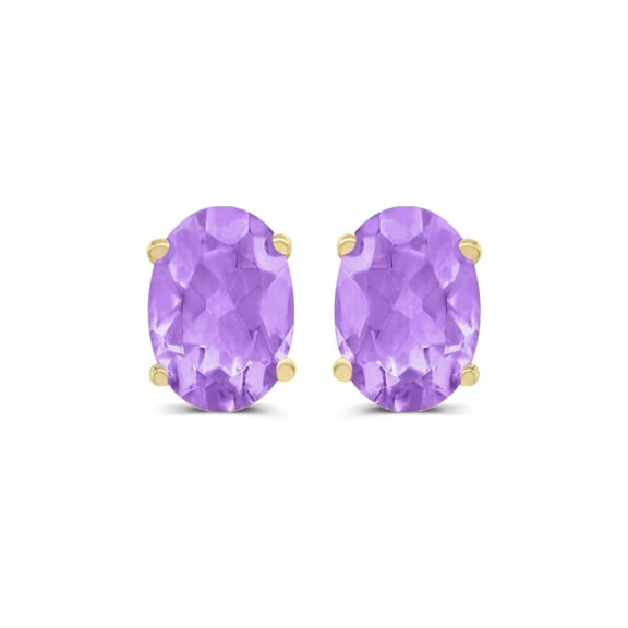TimeLess Classics Oval Shape Amethyst Stud Earrings in 14K Yellow Gold - 6x4MM