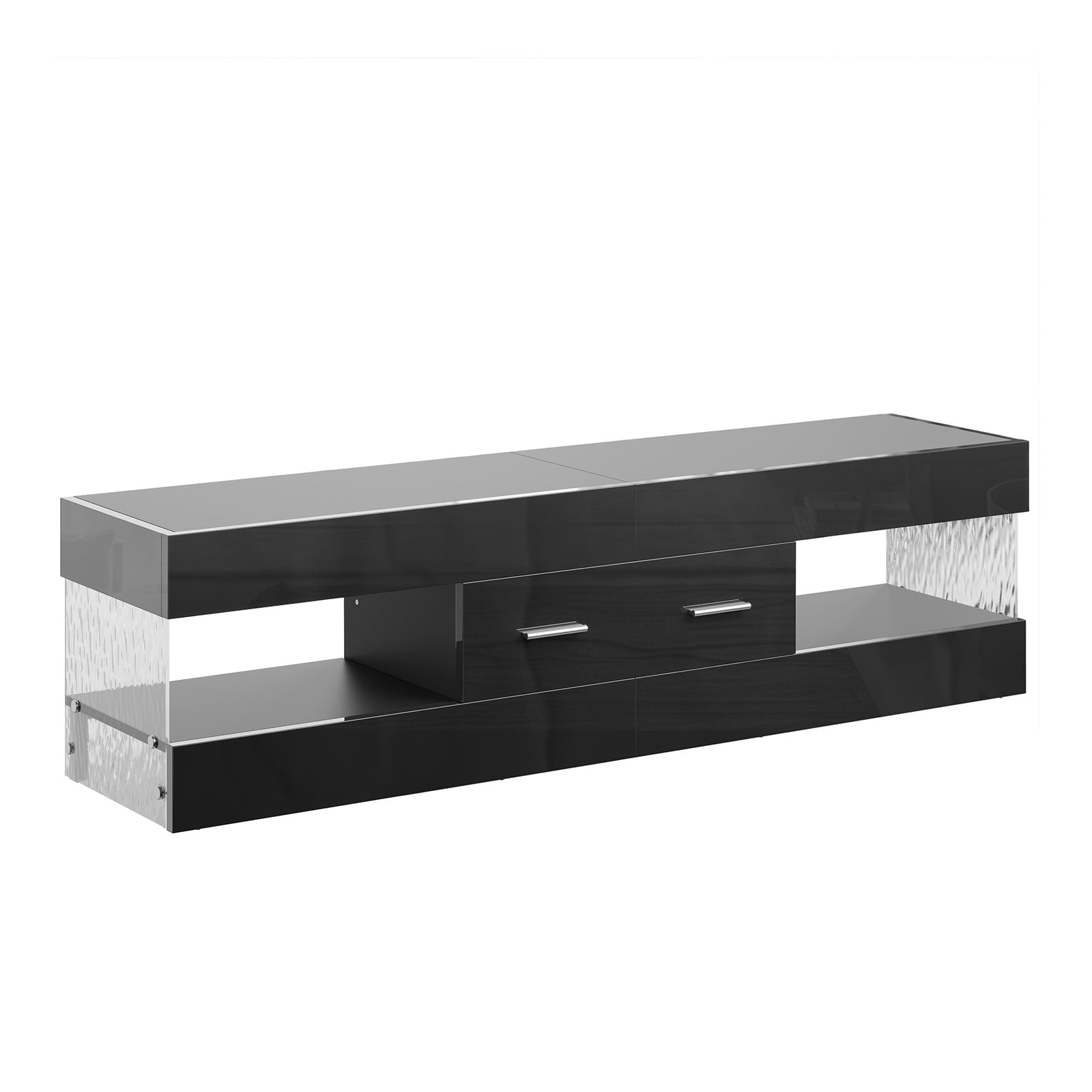 Bestier Black TV Stand for TVs up to 65", Modern Entertainment Center for TVs with LED Light, High Gloss TV Console Table with Storage Drawers