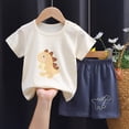 thumbnail image 2 of TOWED22 Kids Toddler Baby Girl Boy Summer 2 Piece Shirt and Shorts Set Round Neck Tee Cartoon Graphic Elastic Waist Outfits Clothes(Beige,3-4 Y), 2 of 4