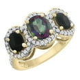 thumbnail image 1 of 10K Yellow Gold Natural Mystic Topaz & Black Onyx 3-Stone Ring Oval Diamond Accent, size 10, 1 of 2