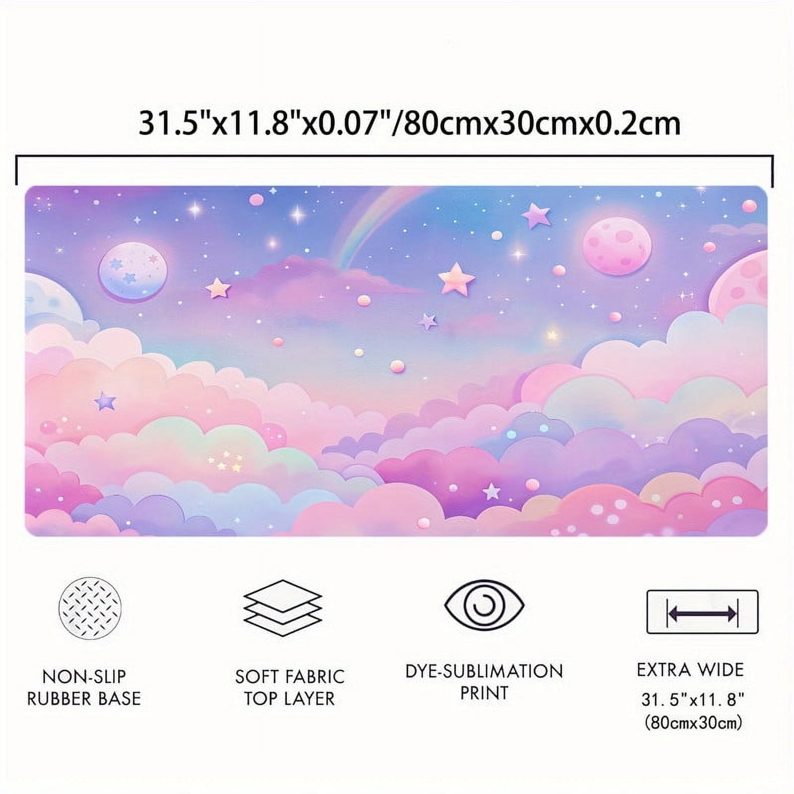 [Extra-Large Waterproof Gaming Mouse Pad] Extra-Large Pastel Cloud Gaming Mouse Pad 31.5x11.8 inch - Waterproof, Non-Slip Desk Mat with Stitched Edges for Office and Home Use