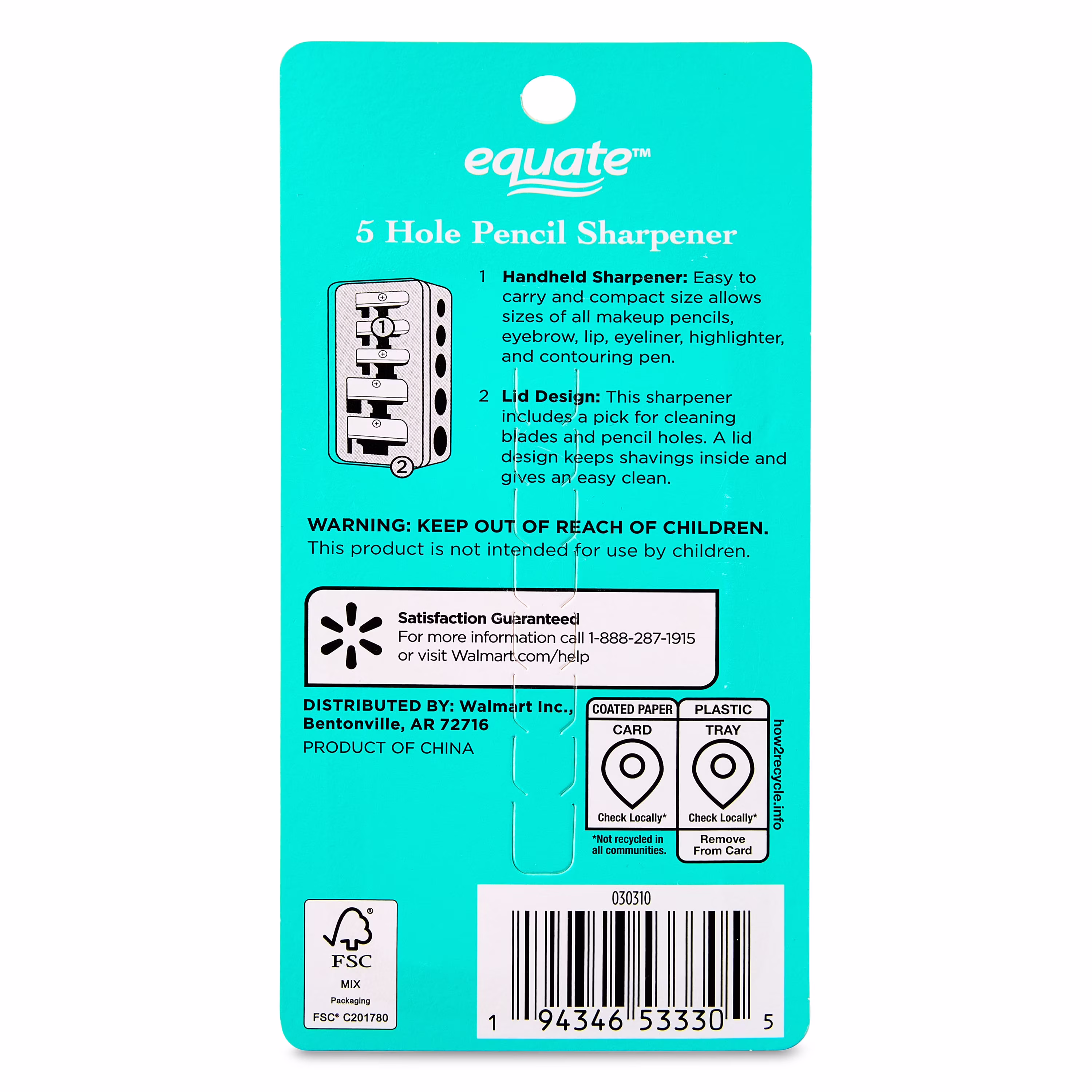 Equate 5 Hole Pencil Sharpener, Pink, 1 Count