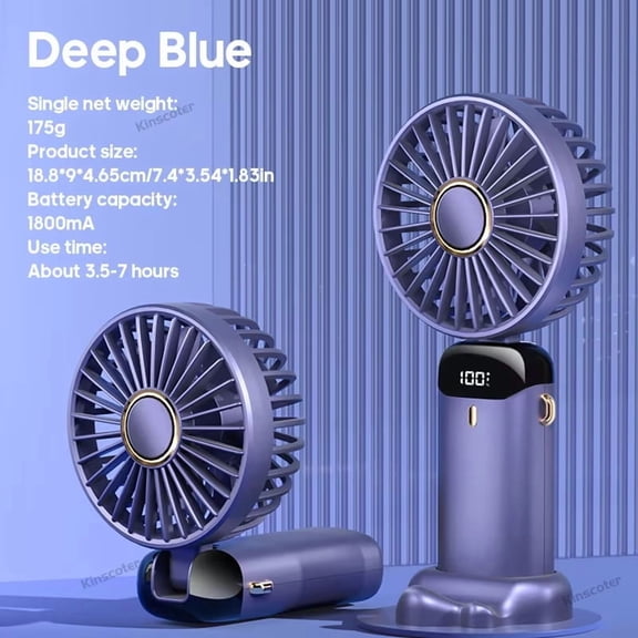 Handheld Mini Fan Foldable Portable Neck Hanging Fans 5 Speed USB Rechargeable Fan with Phone Stand and Display Screen 1800mAh