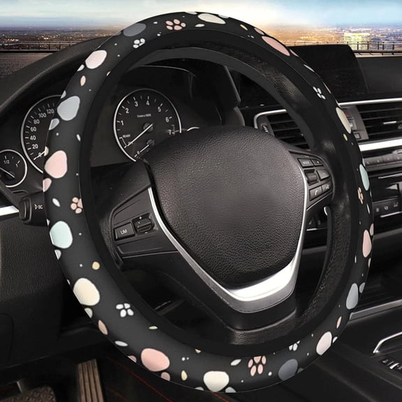Car Steering Wheel Cover for Women Men, Non-Slip Breathable Steering Wheel, Paw Print Steering Wheel Protector, Car Accessories, Universal 14" 02/2-15" Fit Auto, Suvs