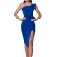 thumbnail image 1 of Lucakuins Vestido Midi de Verano para Mujer Bodycon Hombro Frío Color Sólido Sin Mangas Un Hombro Volantes Vestido Dividido Lucakuins  moda, 1 of 6