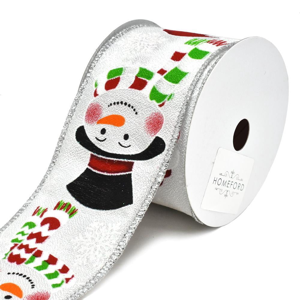 Christmas Ribbon Man Glitter Snowman Wearing Scarf Wired Christmas Ribbon, 2-1/2-Inch, 10 ...