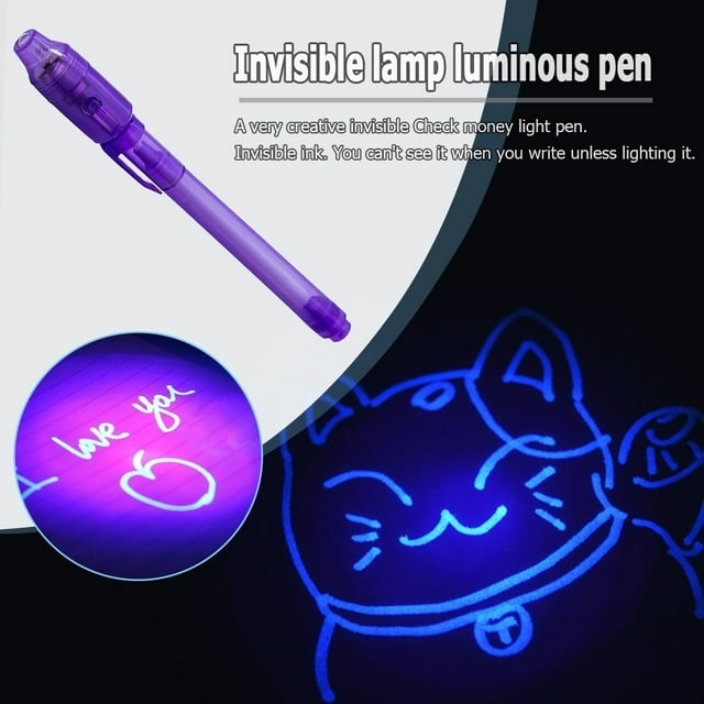 Lubelski 4Pcs 2 in 1 Luminous Light Pen UV Writing Invisible Ink Marker Kids Drawing Gift