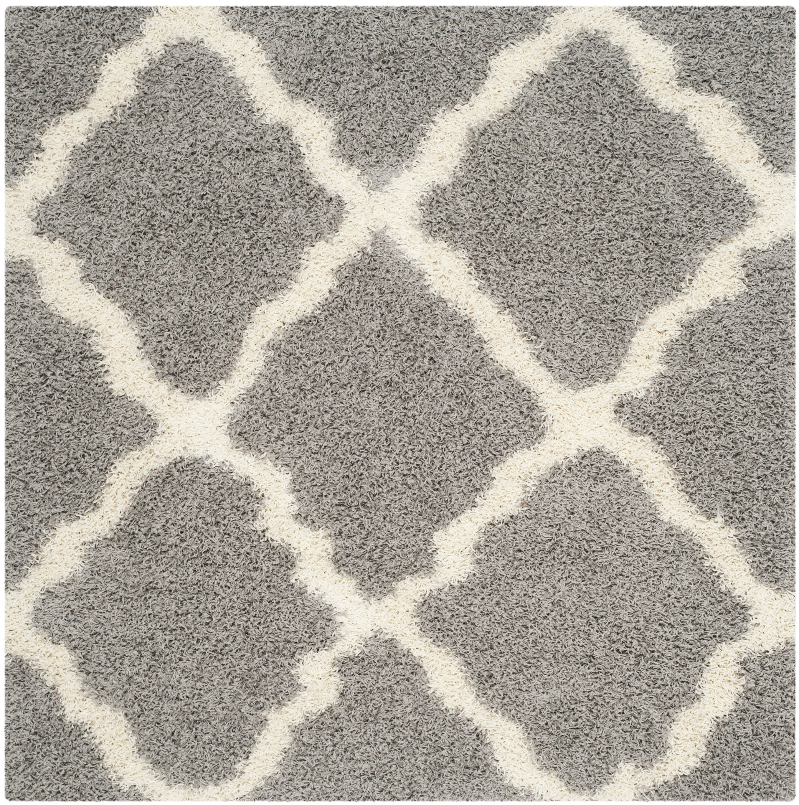 SAFAVIEH Daley Geometric Plush Shag Area Rug, Grey/Ivory, 6' x 6' Square