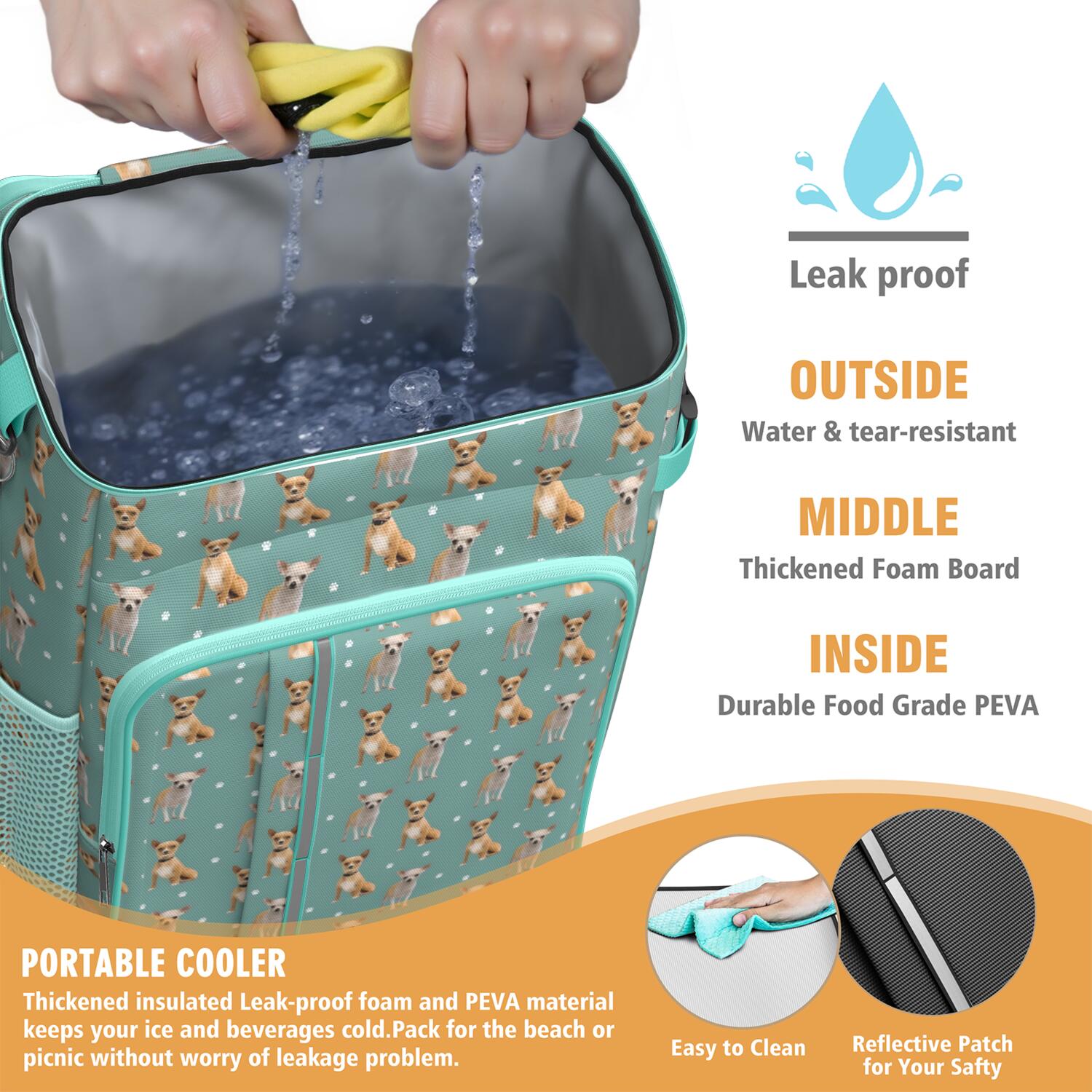 Travel Cooler Bag - Chihuahua and Footprints Camping Beer Cooler Backpack with Bottle Opener- Waterproof Insulated Picnic Backpacks - Cooler Bag for Beach