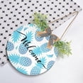 thumbnail image 4 of SKYSONIC Blue Pineapple Welcome Sign Front Door Decor Round Door Hanging Sign Porch Decorations for Farmhouse Summer Holiday Fall Halloween Christmas - 12x12 inch, 4 of 7