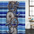 thumbnail image 2 of Vintage Anchor Nautical Shower Curtain, Waterproof Shower Curtains for Bathroom, Coastal Blue Striped Washable Fabric Bathtub Curtain Set Bath Decor with 12 Hooks Extra Long 72"x96", 2 of 8