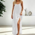 thumbnail image 3 of Open Back Flowy Linen Beach Maxi Dress for Women Spaghetti Strap Summer Oversized Slit Boho Vacation Sundress, 3 of 6