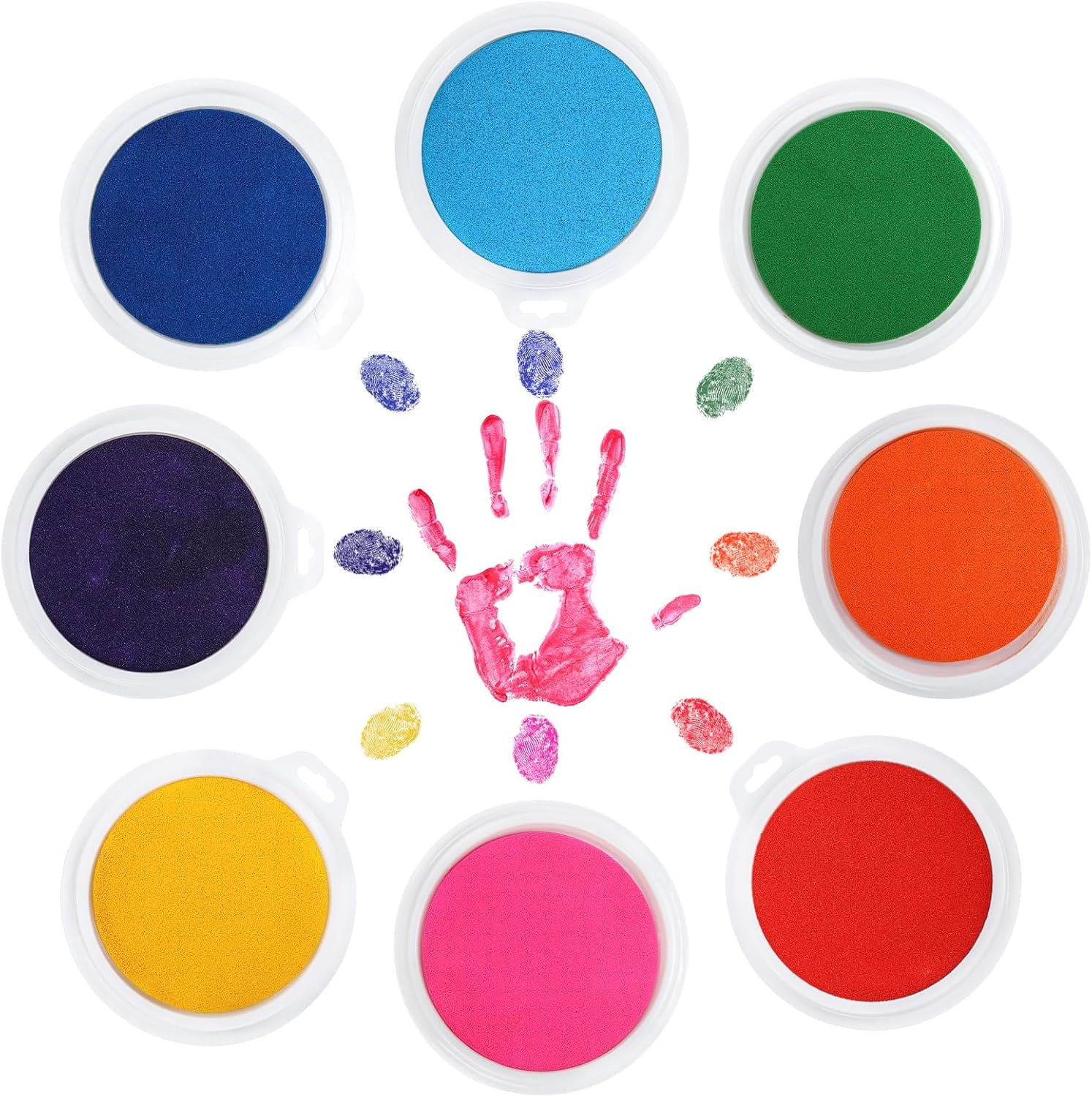 7" Large Round Craft Ink Pad, 8 Colors Washable Stamp Pads, Rainbow DIY Fingerprint Ink Pad for Rubber Stamp Card Making Paper Wood Fabric Clothing Scrapbook