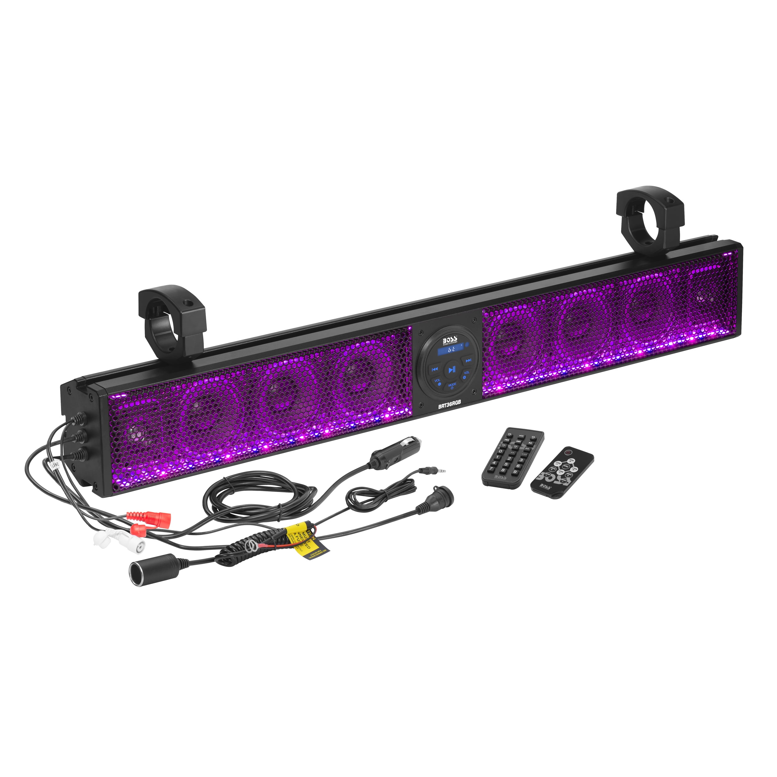BOSS Audio Systems BRT36RGB ATV UTV Sound Bar System - 36 Inches Wide, IPX5 Rated Weatherproof, Bluetooth Audio, Amplified, 4 inch Speakers, 1 Inch Tw Boss Audio Systems BRT36RGB 36-Inch All-Terrain Bluetooth