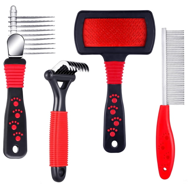Kit de aseo para mascotas, peines desestañadores de rótulas, cepillos, cepillos, acero