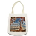 thumbnail image 1 of Paris Tote Bag, Eiffel Tower in Autumn Season Fall Leaves and Cloudy Sky, Cloth Linen Reusable Bag for Shopping Books Beach and More, 16.5" X 14", Cream, by Ambesonne, 1 of 2
