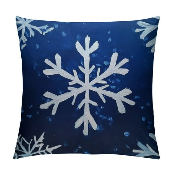 Creowell Blue Winter Holiday Decor Throw Pillow Cover Farmhouse Christmas Decorations Snowflake/Winter Decorative Cushion Covers for Sofa/Couch/Porch 12x12in