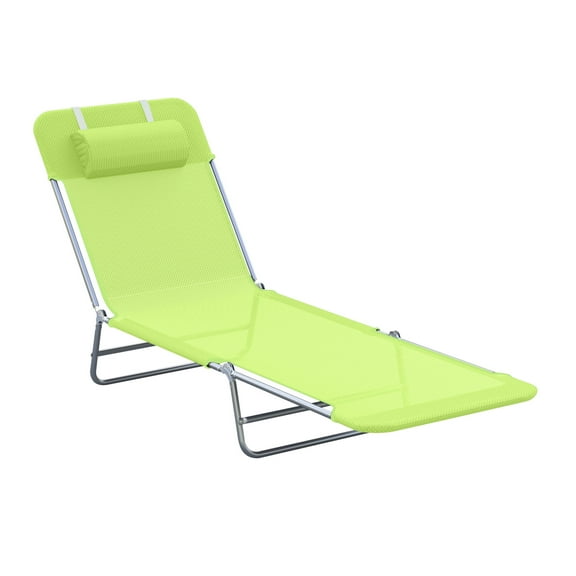 Folding Chaise Lounge Pool Chairs, Outdoor Sun Tanning Chairs with Pillow, Reclining Back, Steel Frame & Breathable Mesh for Beach, Yard, Patio, Green